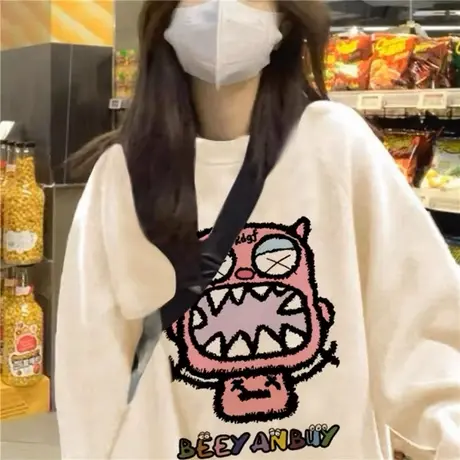 卡通动漫圆领新款卫衣女春秋设计感小众oversize宽松无帽上衣ins图片