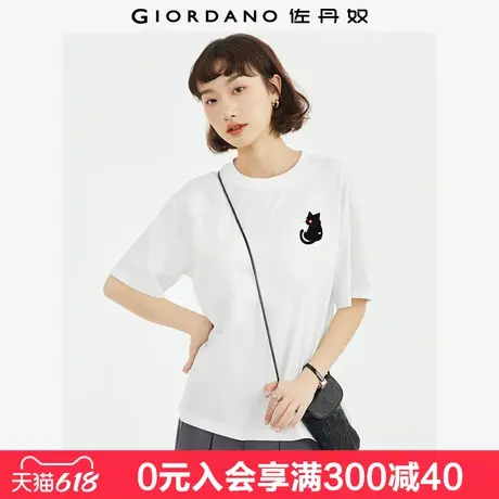 佐丹奴联名T恤女夏季新款纯棉漫画猫咪印花圆领短袖t恤女99394067图片