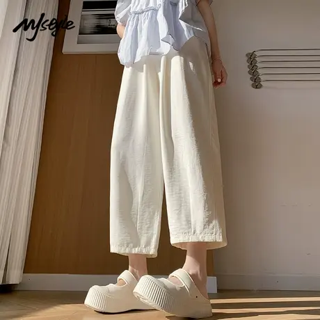 MJ STYLE肌理感奶芙裤女夏季宽松垂感直筒哈伦裤休闲醋酸绒萝卜裤图片