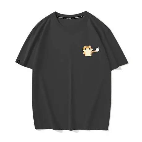 秀洛元气满满大橘猫猫中指卡通夏季新款纯棉短袖T恤男女打底半袖商品大图
