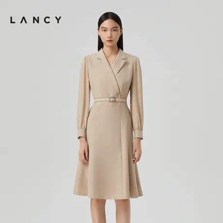 【真丝/羊毛】LANCY/朗姿2023春季新款雪纺真丝西装连衣裙女商品大图
