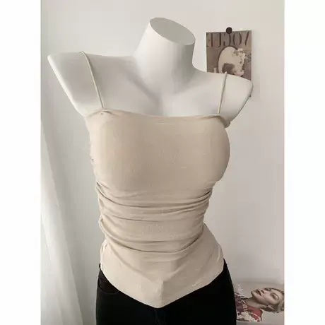 温柔性感纯欲显胸大吊带背心女内搭外穿带胸垫腰部皱褶夏季上衣图片