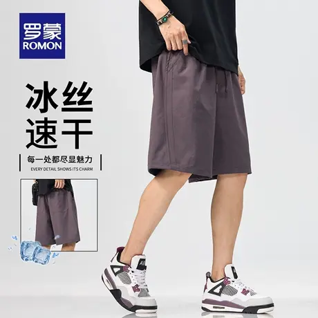 罗蒙男款冰丝休闲短裤夏季新款松紧腰宽松中裤运动速干五分裤N1Z图片