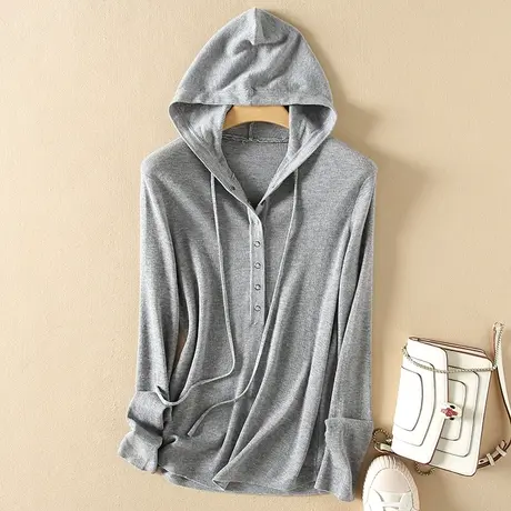 春装新款连帽套头长袖羊毛针织衫女韩版宽松外穿休闲简约毛衣女商品大图