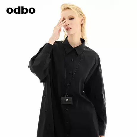 odbo/欧迪比欧时尚设计长款上衣女2024秋季新款宽松百搭印花衬衫图片
