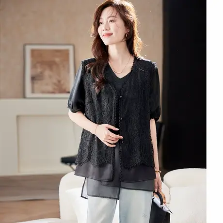 宝诗黎V领气质蕾丝马甲外套2025夏季时尚洋气百搭减龄显瘦马夹女商品大图