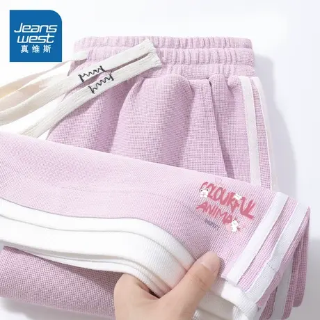 KMV真维斯紫色华夫格三分裤女2025夏季新款宽松透气运动百搭短裤商品大图