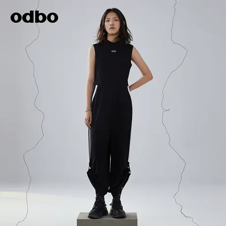 odbo/欧迪比欧撞色拼接无袖连体裤女夏季新款休闲阔腿裤子图片