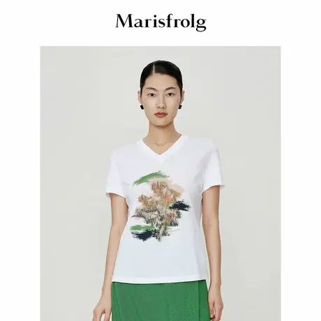 【意大利进口面料】玛丝菲尔夏季新款水彩艺术油画印花短袖T恤图片