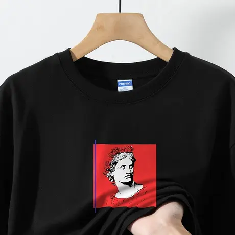 美式260g重磅纯棉t恤男士短袖黑色上衣服宽松半袖圆领打底衫体恤商品大图