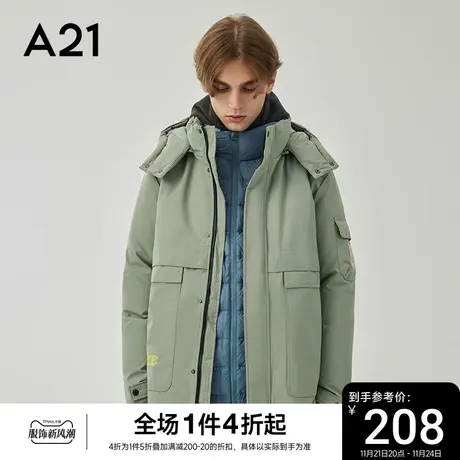 A21男装连帽加厚工装羽绒服男短款秋冬潮牌男士外套情侣冬装图片