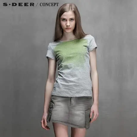 sdeer圣迪奥专柜正品女装夏装2015舒适纯棉印花短袖T恤5280147图片