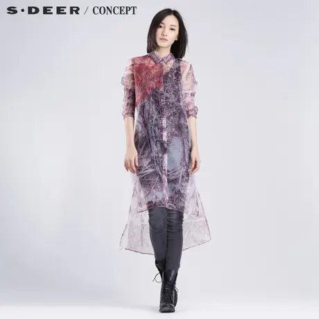 sdeer圣迪奥自由灵动线迹绣花蓬松背心衬衫两件套S16380579图片