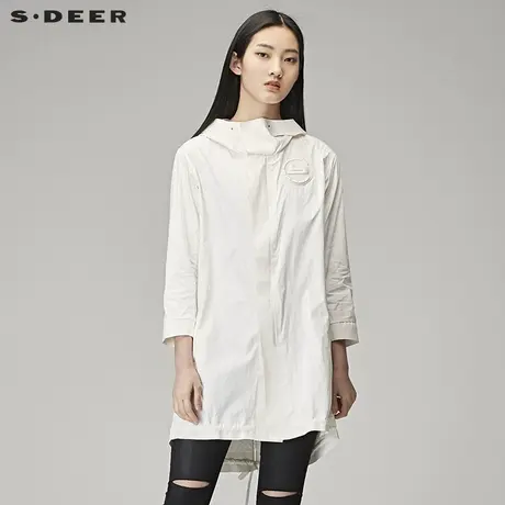 sdeer圣迪奥2019春装潮纯色宽松连帽刺绣抽绳风衣外套女S17181809图片