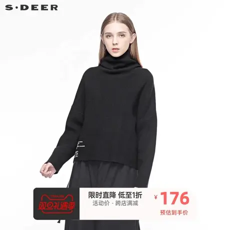 sdeer圣迪奥女装个性高领撞色字母弧形下摆落肩袖毛衣S19483597图片