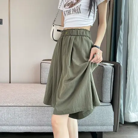 冰丝棉麻短裤女夏季新款高腰宽松薄款A字小个子休闲直筒五分裤子商品大图