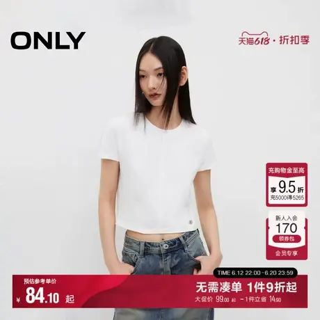ONLY夏季时尚休闲百搭纯棉圆领短袖短款T恤女|124201063商品大图