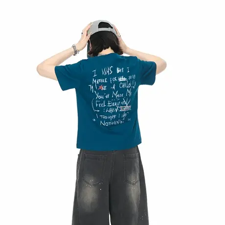 2025新款短款正肩印花短袖T恤女夏季潮牌辣妹美式复古风半袖上衣商品大图