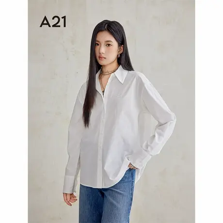 A21秋季新款2024女装简约百搭宽松翻领长袖衬衫时尚休闲上衣图片