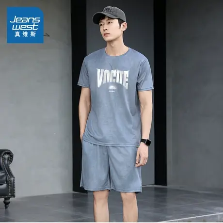 E8真维斯男装 2025夏季新款 男款印花休闲户外运动短袖针织套装图片