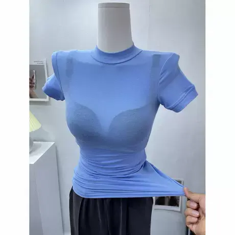性感穿它~敲显胸大薄款紧身短袖t恤女大弹力内搭体恤打底衫上衣图片