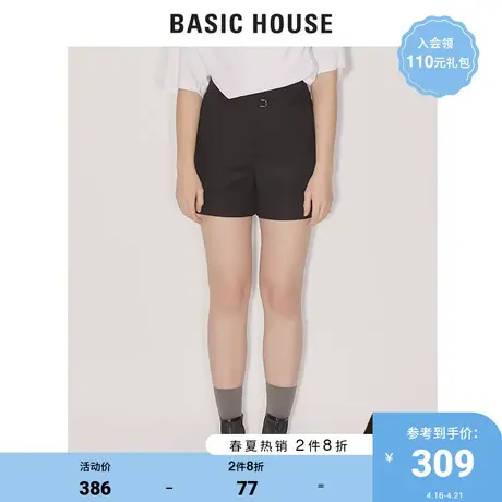 Basic House/百家好商场同款夏季亚麻短裤女简约街头时尚HUPT322A商品大图