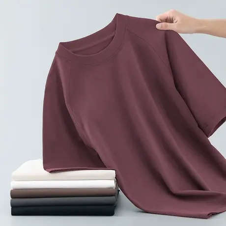 350g重磅纯棉短袖t恤男夏季插肩半袖全棉体恤上衣服纯色美式宽松商品大图