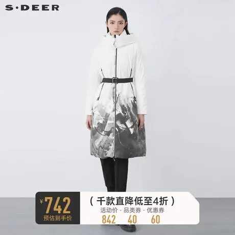 sdeer圣迪奥冬装高领连帽字母印花收腰长款羽绒服S21482454📋商品大图