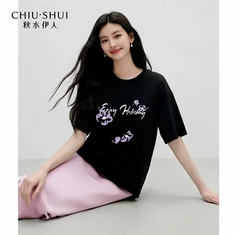 【晶晶姐妹专属】秋水伊人简约时尚直身H型上衣夏女通勤圆领T恤商品大图