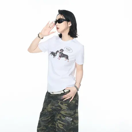 2025夏季新款修身短款正肩短袖T恤女创意印花ins甜辣风半袖上衣图片