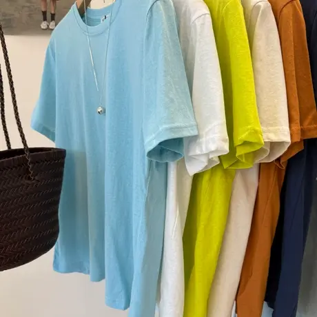 2025夏季纯色简约雪花棉宽松短袖t恤女韩系减龄百搭圆领打底上衣商品大图