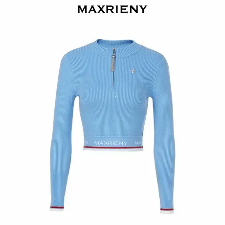 【奥莱】MAXRIENY小立领拉链套头针织修身收腰上衣女图片