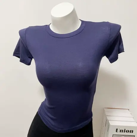 自制！基础款～圆领纯色短袖T恤女春夏季短款紧身打底辣妹上衣新图片