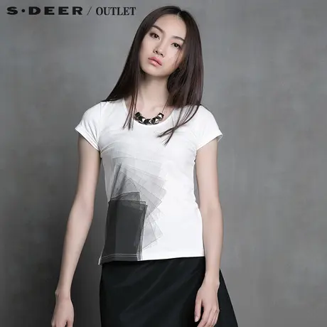 【新品】sdeer圣迪奥专柜正品女装隠影几何图案简约T恤4280165图片