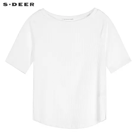 sdeer圣迪奥2019夏装新款简约纯色开衩下摆针织短袖T恤S19280101图片