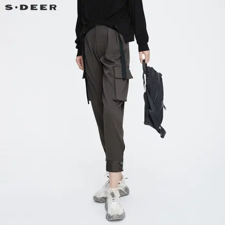 sdeer圣迪奥女装春秋装个性压褶工装口袋休闲九分裤女S21380830图片