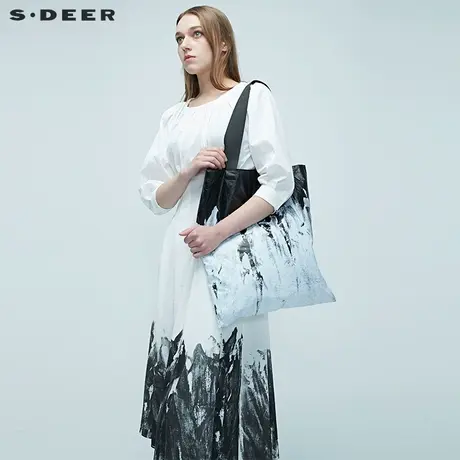 sdeer圣迪奥夏季女装通勤时尚撞色印花大号手提单肩包S20263856图片