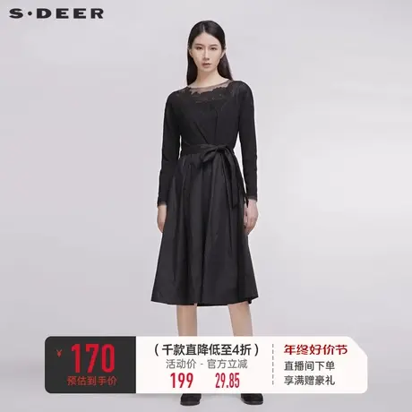 sdeer圣迪奥春秋性感唯美拼接蕾丝优雅赫本风连衣裙潮S20181216🍾商品大图