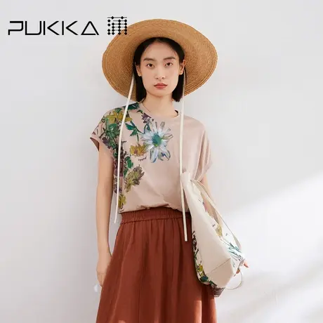 蒲PUKKA 雏菊印花圆领宽松短袖T恤女夏装新品图片