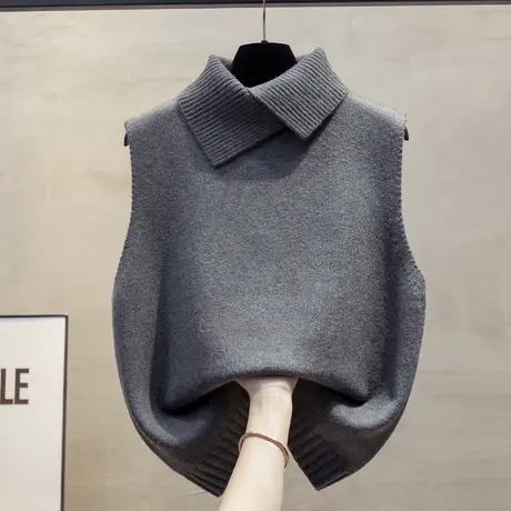 翻领针织马甲背心女2025春秋新款宽松外穿马夹叠穿洋气毛衣坎肩图片