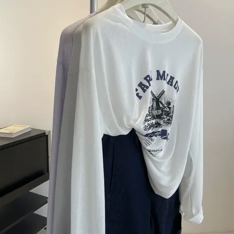 轻薄凉感~雪花棉长袖防晒衫女！夏季复古字母印花薄款罩衫空调衫商品大图