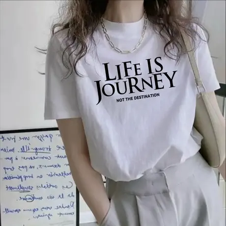 2025年白色新款字母短袖t恤女夏季漂亮半高领印花洋气减龄上衣潮图片