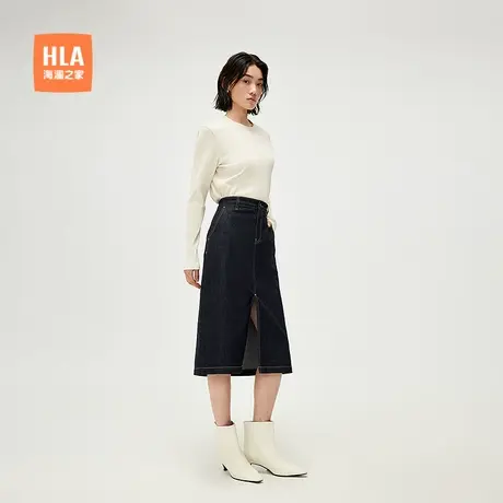 HLA/海澜之家修身通勤牛仔半裙25春夏季新款休闲时尚开叉裙子女装商品大图