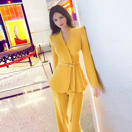 春季气质总裁西装套装女新款法式时尚小西服阔腿喇叭裤两件套图片