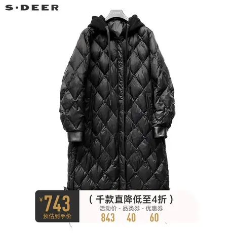 sdeer圣迪奥女装时尚连帽菱形抽绳长款羽绒服S224Z2427📆商品大图