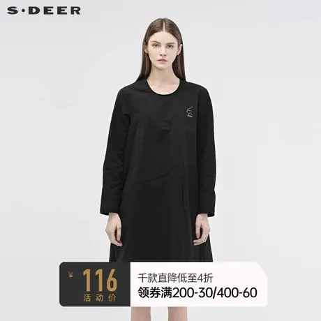 sdeer圣迪奥春秋简约字母斜线分割收腰大码孕妇裙连衣裙S19181226商品大图