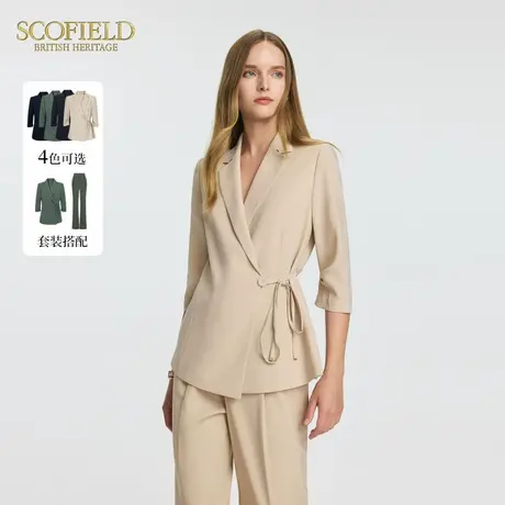 Scofield女装小V领修饰脖颈七分袖系带收腰西装外套夏季西装商品大图