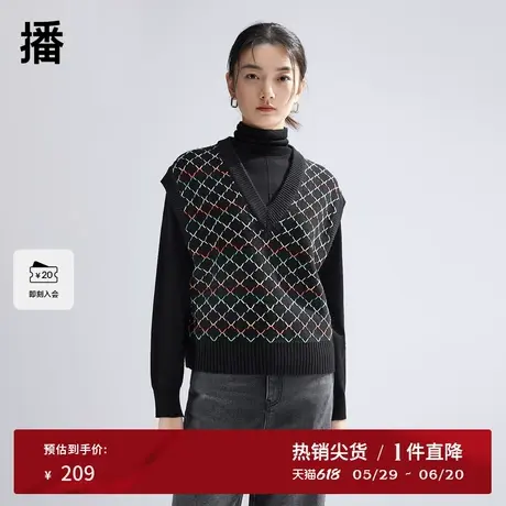 播设计感针织马甲女春季新款复古v领叠穿内搭马夹毛衣DDR1SD5122商品大图