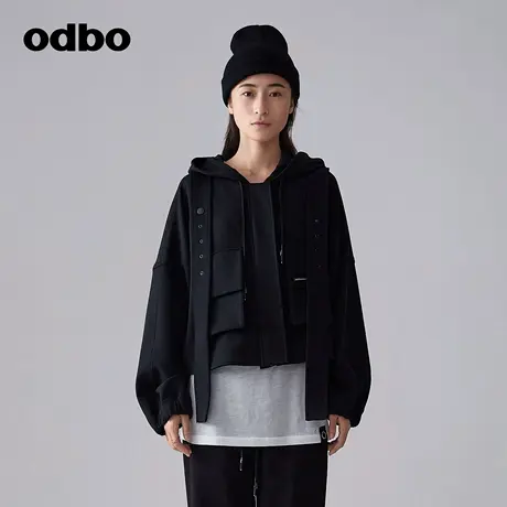 odbo/欧迪比欧原创设计潮牌街头黑色短外套女百搭短款工装上衣ins图片