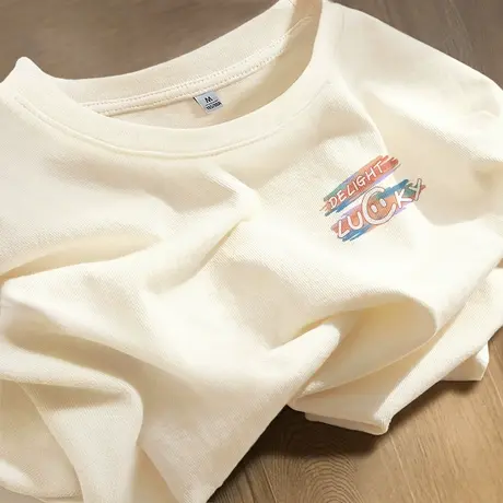 KV真维斯杏色t恤女2025夏季短袖 休闲风全棉百搭纯棉宽松圆领上衣商品大图